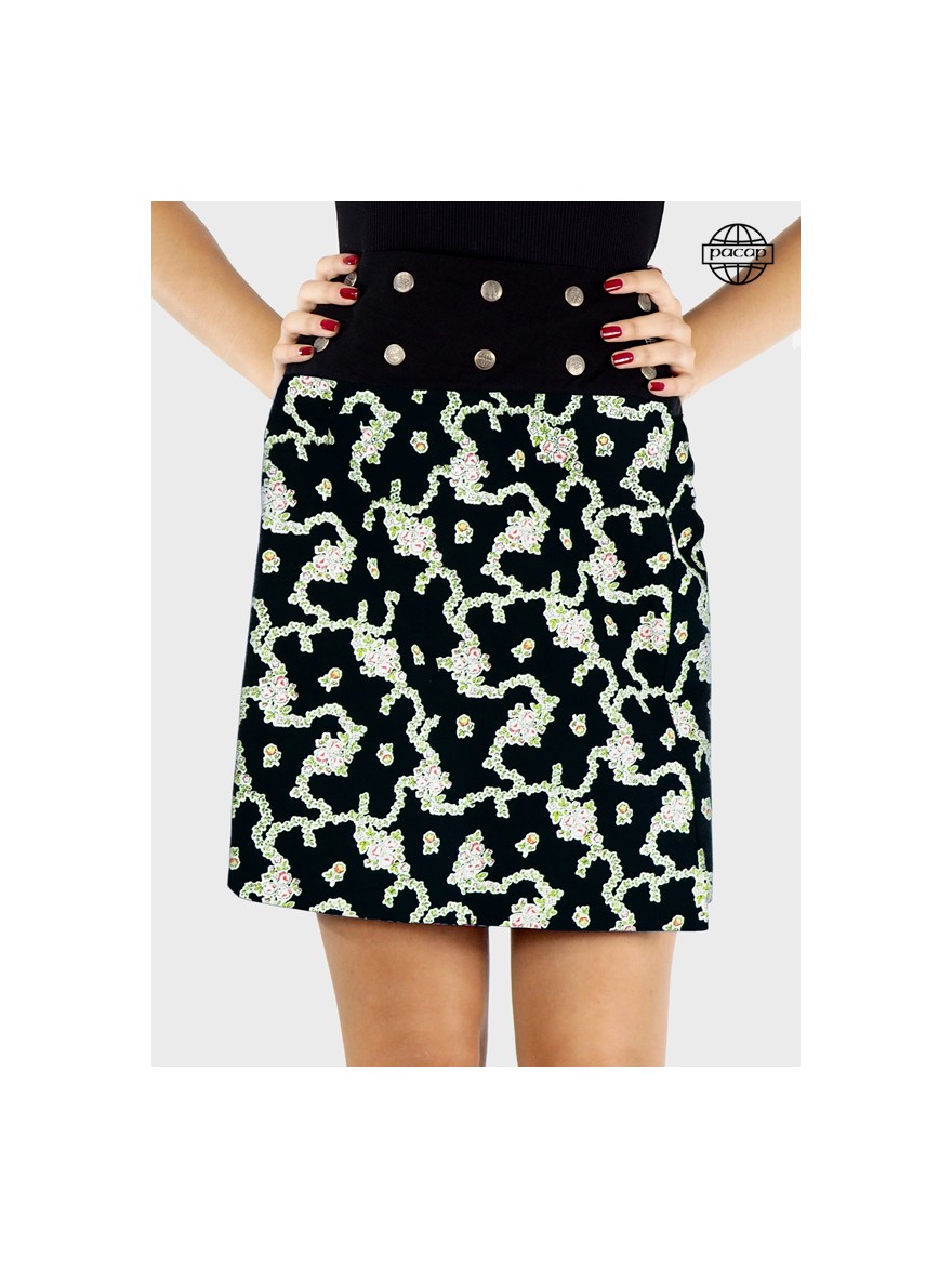 Black skirt in printed cotton