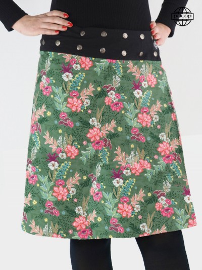 Green skirt printed hawian flowers