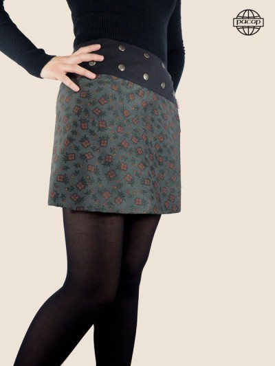 mini jupe grise a fleurs coupe portefeuille et reversible avec collant ceinture plate boutonnée taille unique ajustable