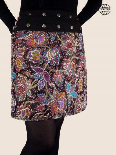 High size printed brown velvet skirt