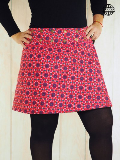 women's mid-length straight printed skirt with buttoned waistband