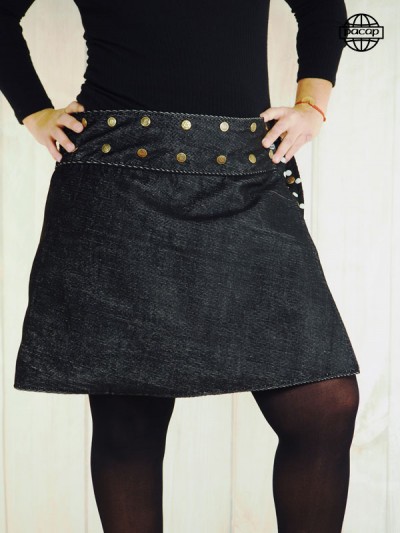 black skirt high waist belt snap woman