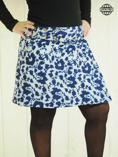 reversible skirt blue print belt snap woman