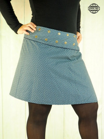 blue skirt minimalist pattern belt snap woman