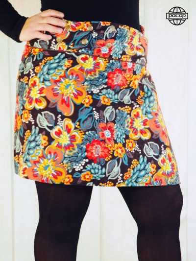jupe portefeuille réversible motif multicolore fleurs femme
