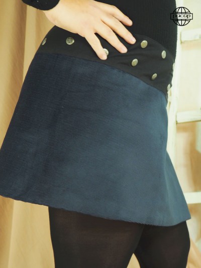 Women's short skirt velvet milleraies blue