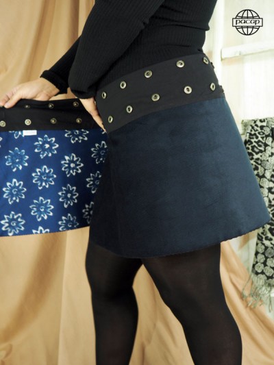 Reversible blue skirt 2 in 1 wide waistband