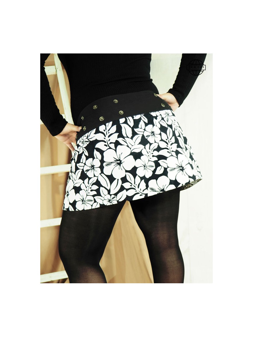 Black and white floral velvet winter wrap skirt