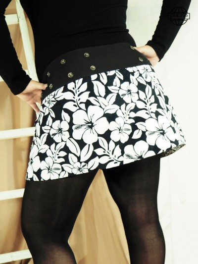 Black and white floral velvet winter wrap skirt