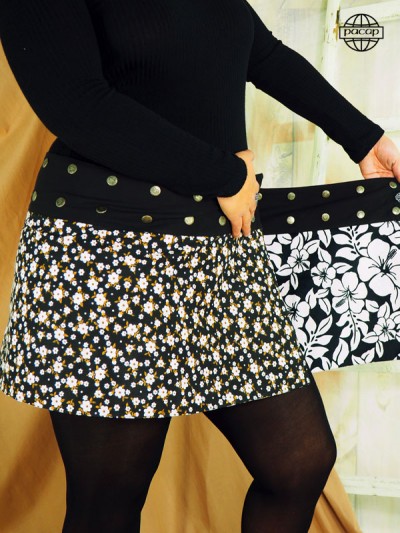 Black reversible floral skirt