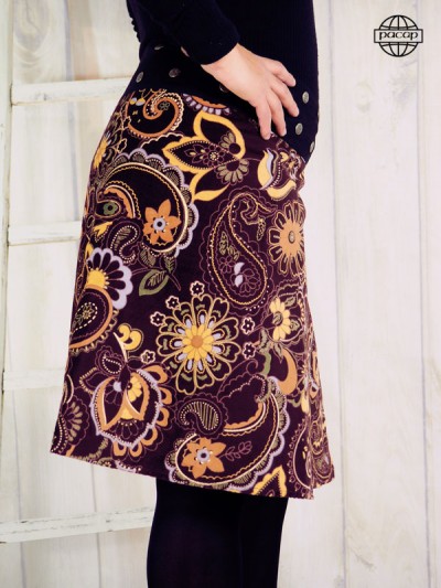 Brown and yellow milleraies cashmere-style velvet skirt