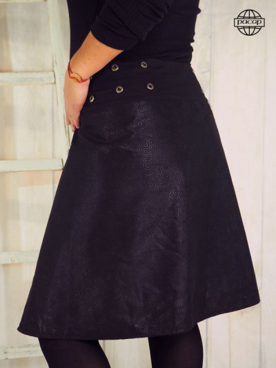 jupe trapèze longue en cuir noir pour femme