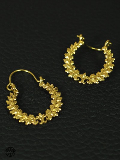 Gold laurel earrings, small creoles 5cm