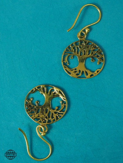 Gold-plated bohemian chic brass earrings brass tree of life