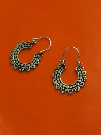 Original Creole Silver Earrings Hindu Fashion Vintage Jewelry
