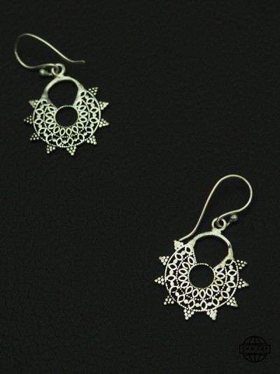 Indian silver sunburst earrings oriental style