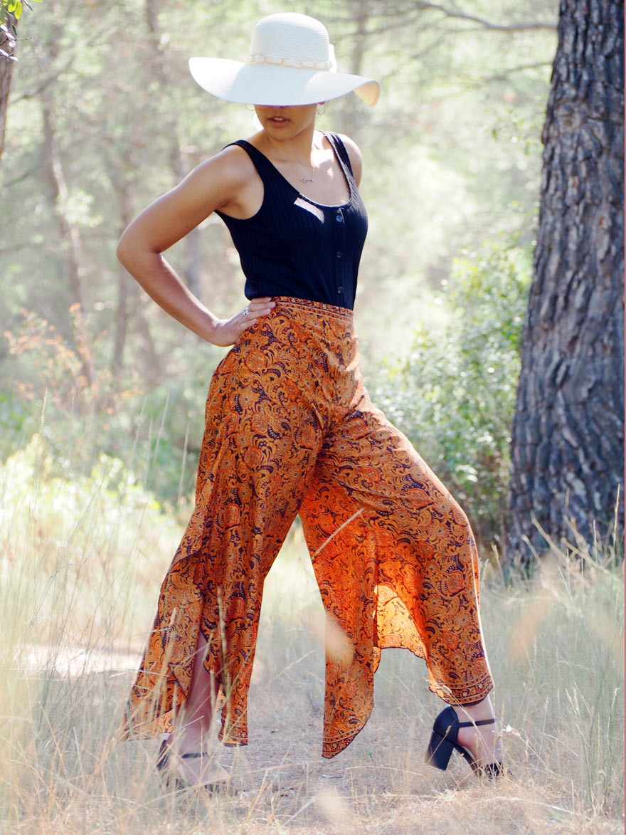 Jupe-Culotte Longue Imprimé Orange Taille Élastiquée - ANELLA Taille L/XL