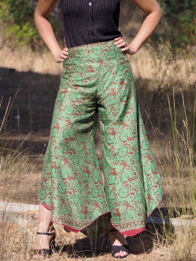 Pantalon vert pour femme fluide leger ample, taille elastique