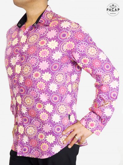 chemise manche longue rose cintrée motif à fleurs