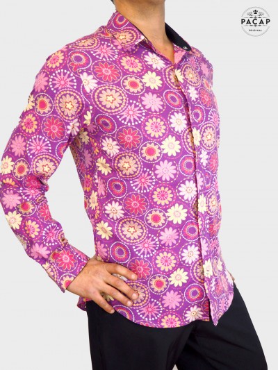 Purple shirt with flowers for men