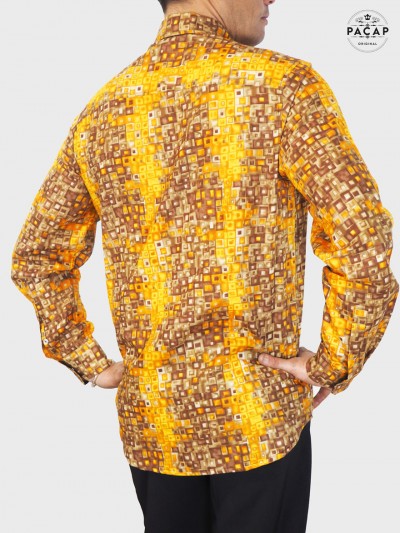 chemise homme décontractée coupe cintrée imprimé fantaisie à carreaux orange et marron site de chemise pas cher