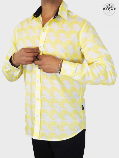 Fancy yellow shirt with buttoned sleeve for men