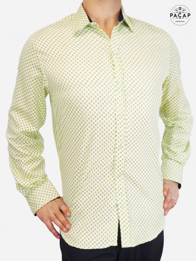 green fitted shirt french collar buttoned sleeve man
