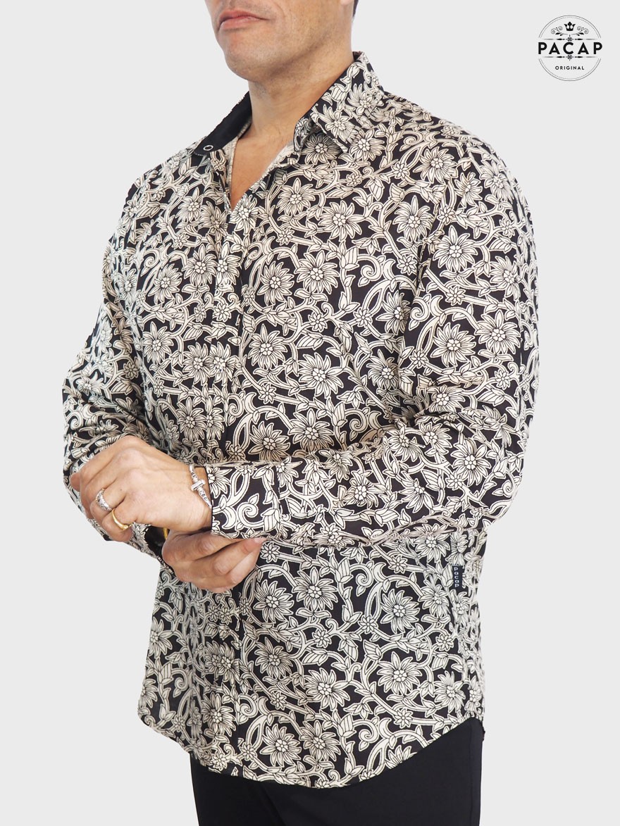 chemise noire habillée imprimé à fleurs raffinée homme