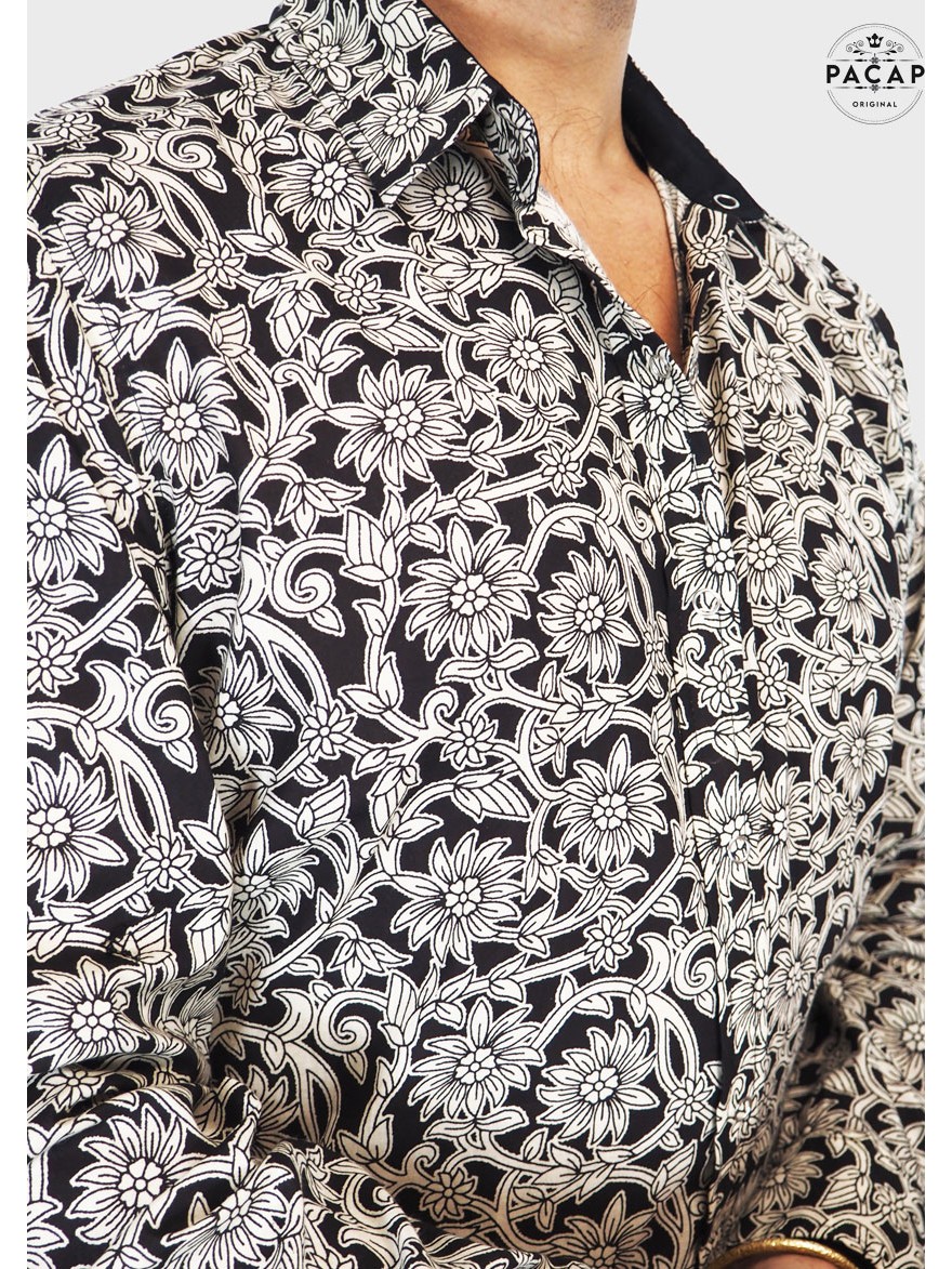 elegant black shirt flower pattern long sleeve american collar man wholesale shirt