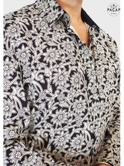 elegant black shirt flower pattern long sleeve american collar man wholesale shirt