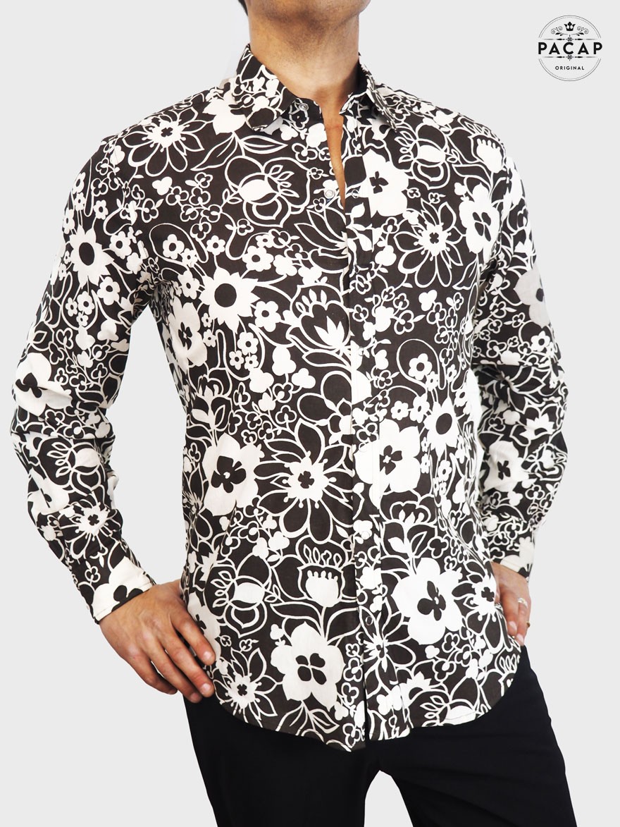 Men's Tropical Ebony Slim Fit Blossom Shirt - TONOKI
