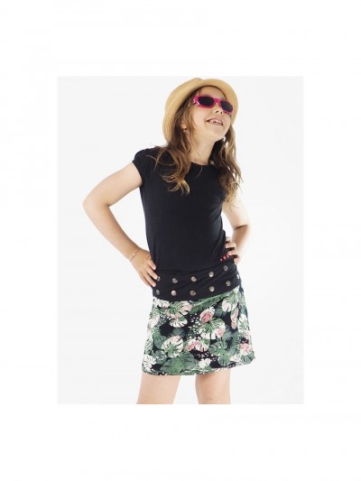 Girl's reversible denim skirt with floral print, vintage black denim, clothing manufacturer distributor
