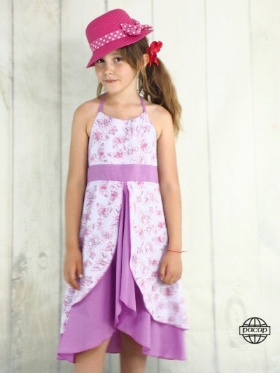 robe princesse violette motif papillon distributeur Marseille, robe d'été, sans manche