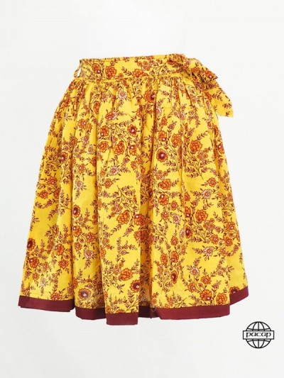 jupe longue imprimée jaune fille vetement marque française distributeur France, évasée, ruban.