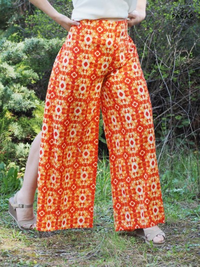 pantalon orange portefeuille fendu pour femme