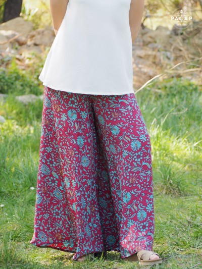 jupe culotte en soie été fluide motif floral taille unique