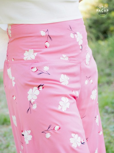 jupe culotte sexy motif floral taille réglable en viscose