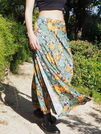 Long skirt summer woman adjustable size flowery pattern