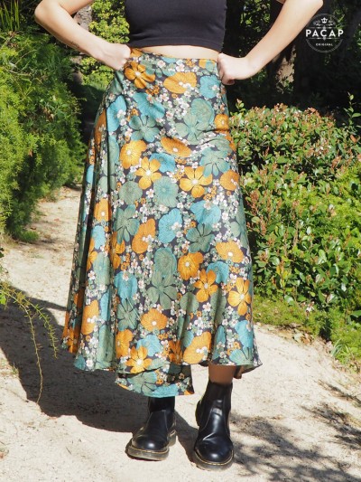 jupe portefeuille motif fleuri coupe droite imprimé fleurs taille haute