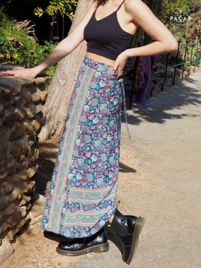 jupe longue en satinée coupe droite taille unique imprimé floral