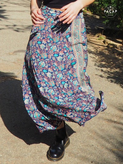 dark blue flounced skirt with adjustable waist