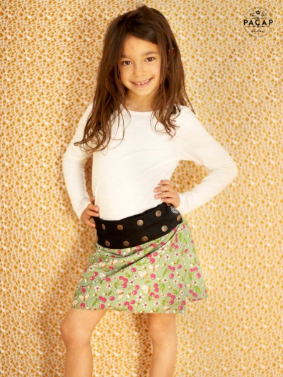 little green girl reversible cherry print skirt adjustable waist straight cut