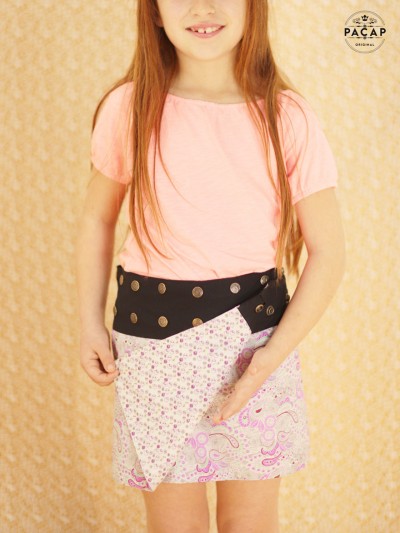 girl's skirt fancy pink clock pattern adjustable waist reversible straight cut