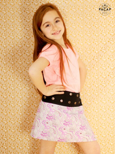 little girl's skirt pink-grey paisley print adjustable waistband