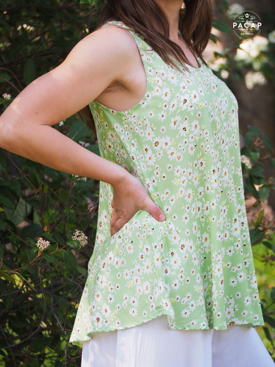 green tank top for women with daisy flowers