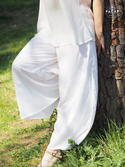Pantalon blanc jambe large pour femme taille unique