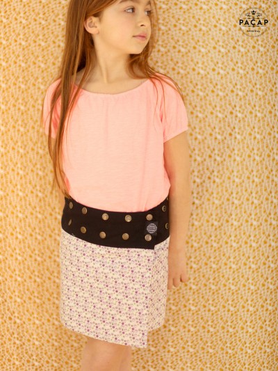 2 in 1 adjustable pink clock print green wrap skirt for girls