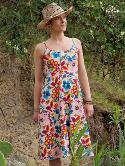 summer dress marked waist centered floral pattern