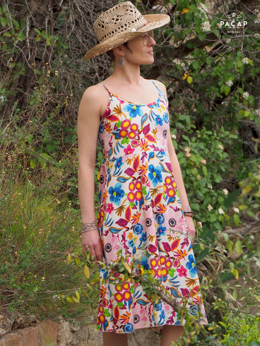 Robe Courte Surfwear Femme Multicolore Taille 38 - Coton, Bretelles Fines, été Plage