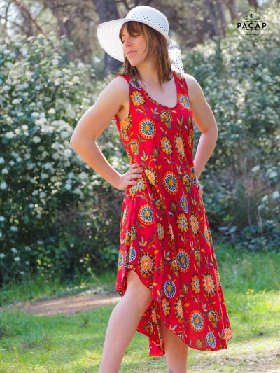 Dress with floral pattern on red background